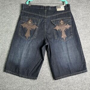 Vintage Y2K Red Ape Shorts Men's 38 Leather Cross Pockets Jorts Hip Hop Baggy